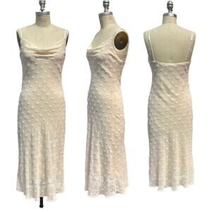Audrey 3+1 Chiffon Camisole Swiss Dot Dainty Ivory Slip Midi Dress Size Small